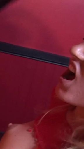 Key moment from &quot;Lazy blonde worker gets her lesbian boss angry and she gets discipline with a double ended dildo&quot;