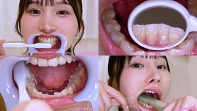 Kana Yura - Observing Kana's teeth with a dental mirror & brushing her teeth while wearing a mouth opener & finger toothbrushing while wearing a lip hook - MOV 1080p