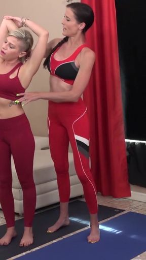 Lesbian Yoga Lesson With Skinny Tall MILF Sofie Marie &amp; Her Friend Kaylynn Keys   Clip 1