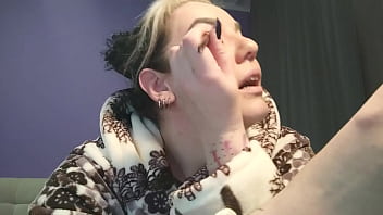 Long and hot sissy training with strap-on and fake cum from busty, tattooed strict Mistress