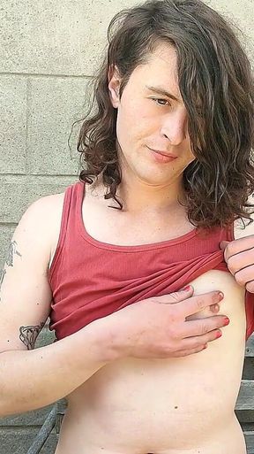Touch my tits in garden