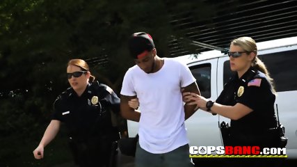 Young black dude doesn t have more choice than satisfy this horny busty cops and then be free