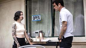 ”Petite waitress Stevie Moon anal fucked by butthole client his twin brother”