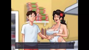 Old woman young classmate gives big cock blowjob
