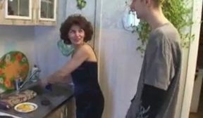 Hot Russian Cougar Fucks Young Guy In Kitchen