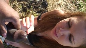 British slut gives BBC bj to a stranger outdoors