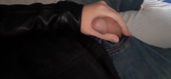 Collared Fag Cums on Leather Jacket