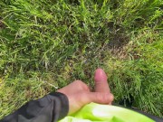 Lunga pisciata nel prato al parco