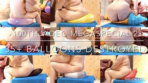 100th Video Megaspecial pt2! 35+ Balloons Sit to Popped BOTH FULLY NAKED!!! 3 Cams, Slowmo, BBW Balloons!