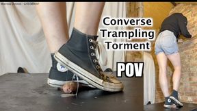 Balls Burst under Converse & PLEXIGLASS! Extreme CBT Trampling Shoejob in my FILTHY sneakers **POV PACK** hard ballbusting sneakers trainers cock ball crush stomping jumping cumshot
