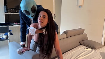 Naughty ALIEN cums hard in the face of a hot Brazilian with green eyes / Luiza Marcato