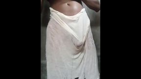 I wear humid underskirt and maturation climax and dancing in a public Toilet
