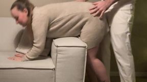 Wife gets banged on couch from behind