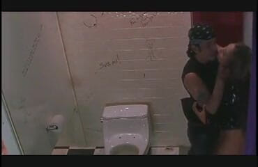 Sexy brunette woman with seductive are having a hardcore threesome sex at the bathroom