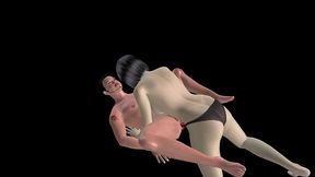 animated 3d porn - beautiful girl strap on fucks asian man then double dildo doggy
