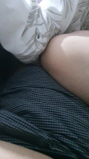 Step mom hand on step son leg close to hus dick