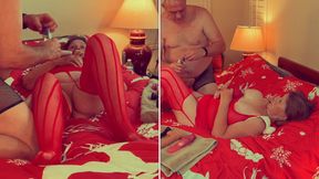 Granny Carmen’s Christmas Sucking, Diddling & 2 Position Fucking Orgasms