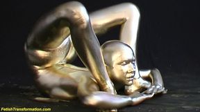 real flexible contortionist gets golden painted