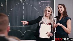 Horny teachers fucks naughty colleague after he masturbated in classroom