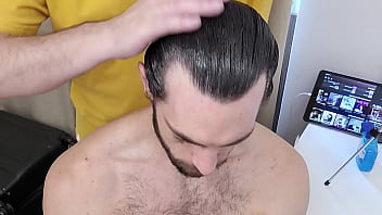 Henry Kavill being slicked back hair - hair slick fetish scene