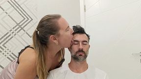 Licking the face with a lot of saliva