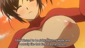 Sucker Announcer - Busty hentai news announcer gives a blowjob to pervy dude in bathroom