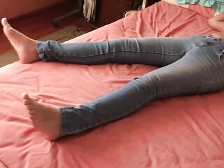 Stepmom in jeans masturbates twice and I cum in her large butt