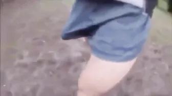 Athletic guy jerks off and cums in public park