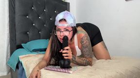 Alluring Colombian girl Anitta Miller rides big dildo and cums hard