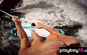 Big boobed badass babe Lauren Fogle and her GFs love naked wake surfing