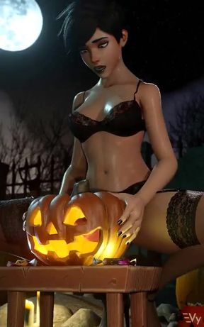 Futa Tracer Fucking Carved Out Pumpkin (Halloween Edition)