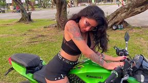 Dude controls his Biker GF with Remote Vibrator and makes her moan in Public