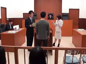 Asian Lawyer Handjobs Client Right in the Courtroom Heat