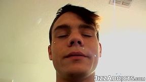 Horny young man Boomer Jacoby in a solo jack off before splashing hot loads