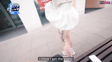 Pretty girl masturbates in crowded cafe then gets publicly sucked raw