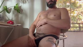 Jerking off in the Morning, Rubbing My Belly, Man Tits, and Nipples. Dripping with Precum and Lots of Cum.