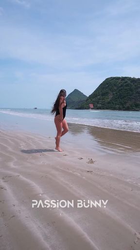 Black Bikini and Passionate Flashing on the Beach