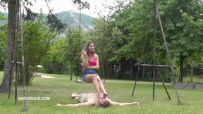 Mistress Tatjana is resting on a swing mp4