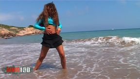 Vayana Sexy Brunette Vayana Stripping at the Beach