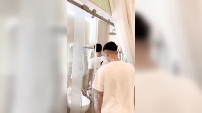 Hot Asian muscle handsome with young man bathroom bareback in house