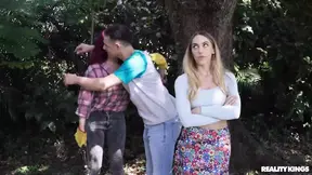 MILF teaches hot trio the art of handjobs in threesome