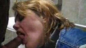 Subway worker MILF gives me some head in public restroom
