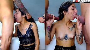 Sexy girl gives sloppy blowjobs to two hot cocks