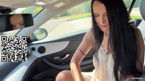 Eva enjoys a thrilling public experience with a remote-controlled vibrator at a restaurant.