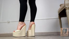 (659) Shoe Collection: White Platform Wedge Mules - Dame Olga (1440p)