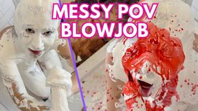 Gooey Blowjob with Sticky Marshmallow Fluff and Strawberry Syrup