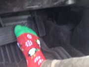 Guy Pumps Pedals In X-Mas Socks