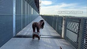Black beauty shows off big black tits in public flashing