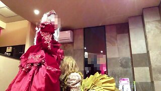 Red and yellow dress suck off under