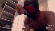 Pup Jake drools and chokes in a hot ass to mouth dildo throat fuck